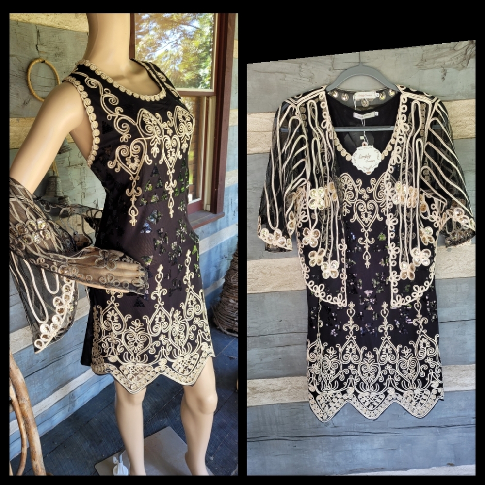 NEW XL GOLD/BLACK SEQUENCE DRESS
